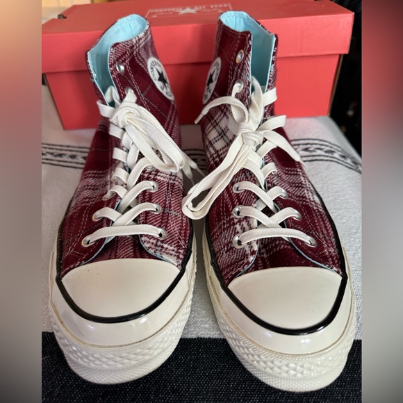 Converse Chuck 70 Burgundy Plaid High-Top Sneakers size 10.5 - Picture 3 of 6
